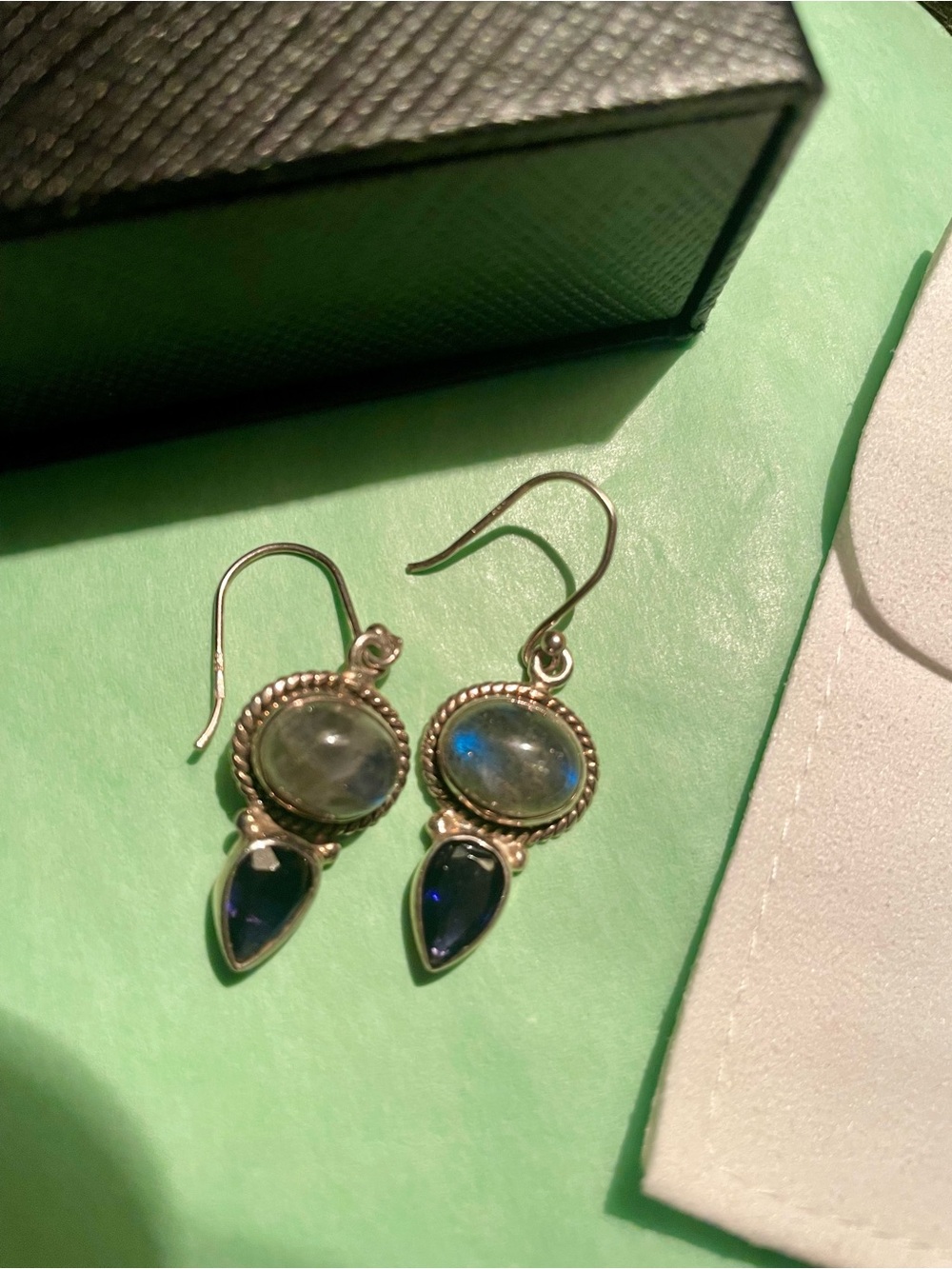 Sterling Silver Labradorite and Purple Amethyst Crystal Drop Earrings